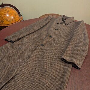 Vintage Silver Crown Brown and Tan Houndstooth Overcoat – Size Medium– Wool